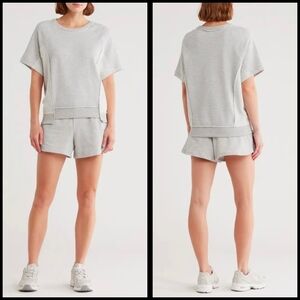 NWT 90 Degree by Reflex Heather Gray Oversized Terry T-Shirt & Shorts Set, Small